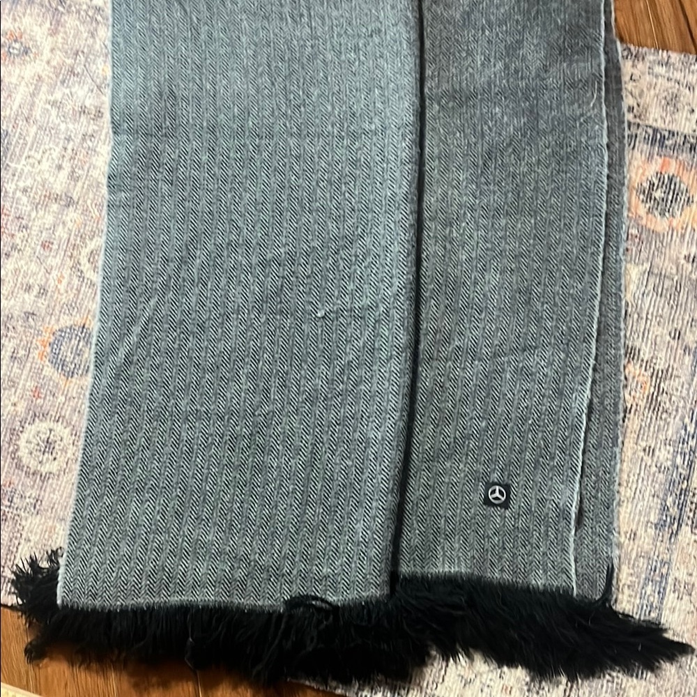 Gray Herringbone Scarf with Black Fringe